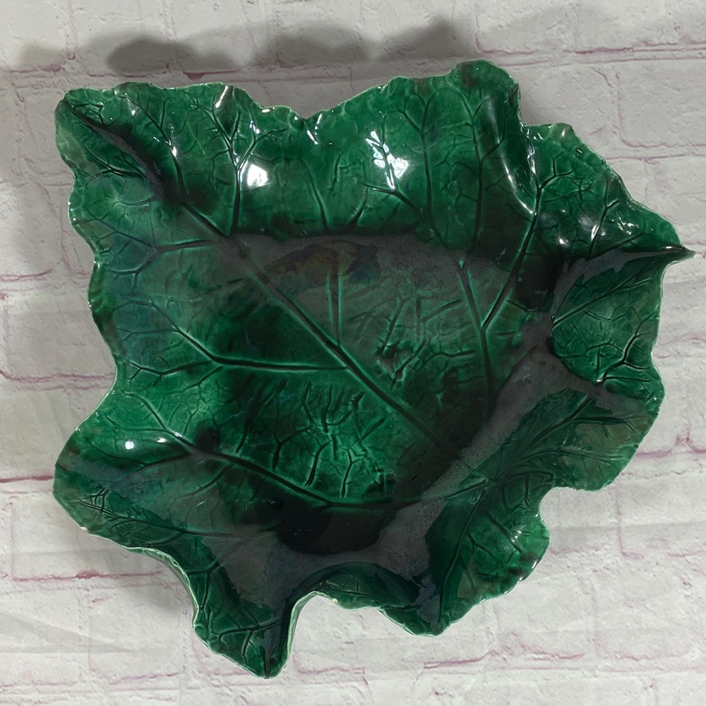 Hand Crafted Green Leaf Decorative Platter - Artist Signed - Picture 4 of 10